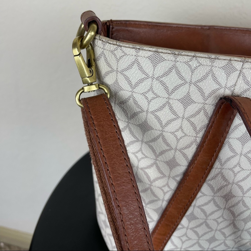 Fossil Cream Patterned Small Tote Crossbody Bag - image 5